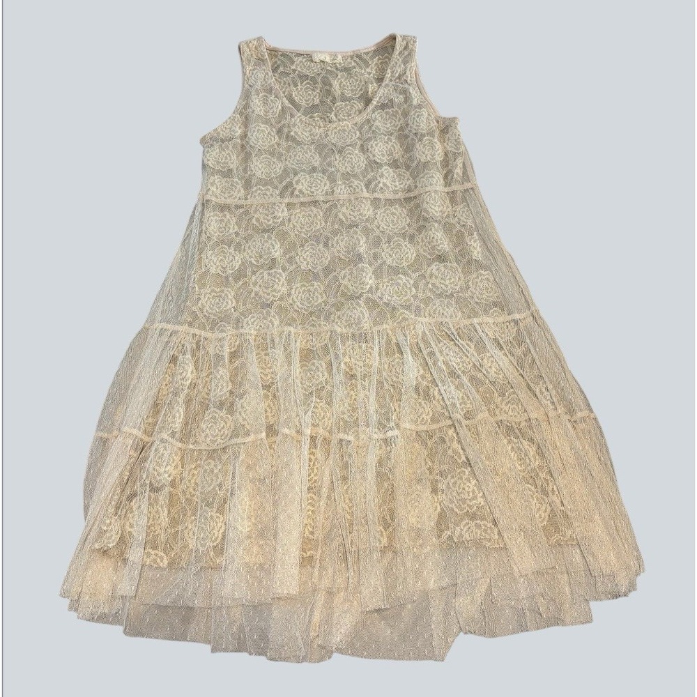 A'reve Rose Lace And Tulle‎ Dress Women's Large Boho Fairy Stretchy Cream Tan